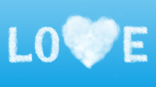 text and heart cloud in the blue sky