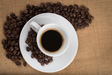 Fresh Coffee , beans, cap, and spoon in retro color tone with space for text