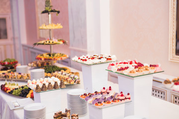 Buffet with a variety of delicious sweets, food ideas, celebration