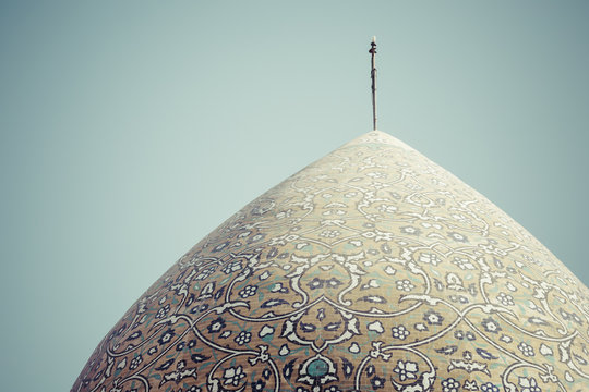 Mosque of Yazd in Iran. The mosque is crowned by a pair of minarets.