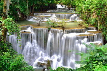 Waterfall in tropical deep forest