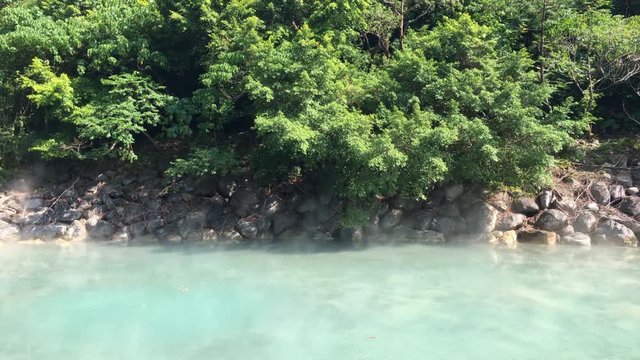 Panning shot from left to right on jade colored at Xin Beitou Hot Springs, Taiwan