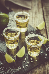 Gold tequila with lime and salt