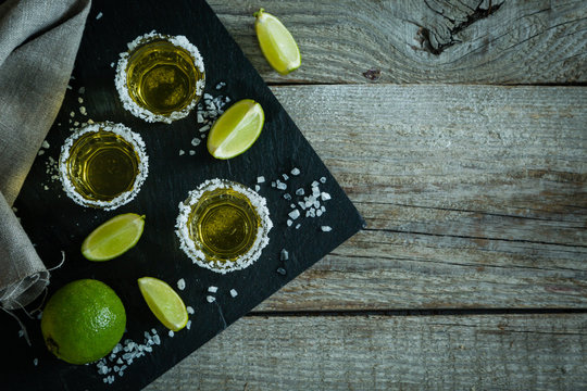 Gold tequila with lime and salt