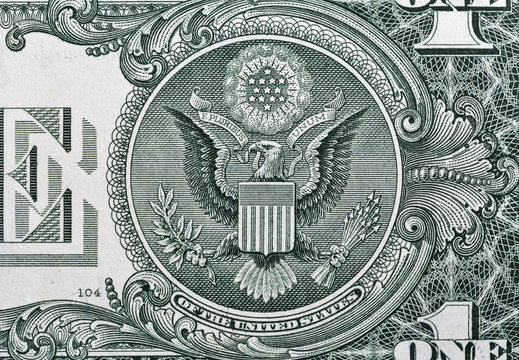 US one dollar bill closeup macro