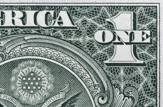 US one dollar bill corner, closeup