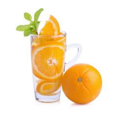 Detox Water with orange citrus isolated over white background