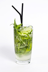 Cocktail mojito with mint leaf isolated on white background