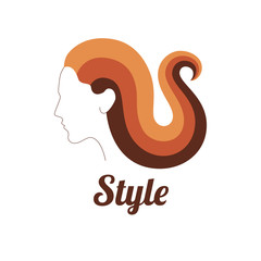 Creative woman profile with curved hair vector logo design. Character logotype symbols. Logo icon design