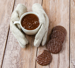 knitted gloves and chocolate