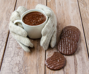 knitted gloves and chocolate