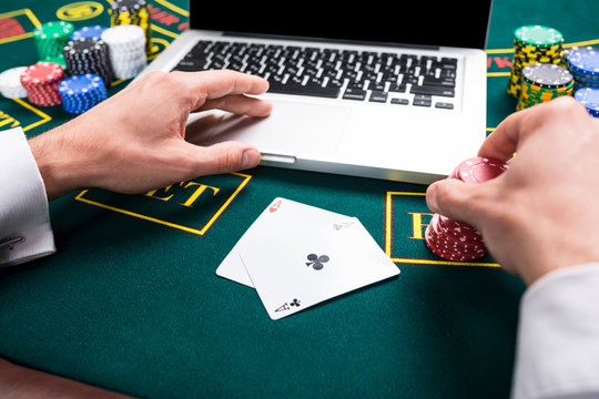 casino, online gambling, technology and people concept