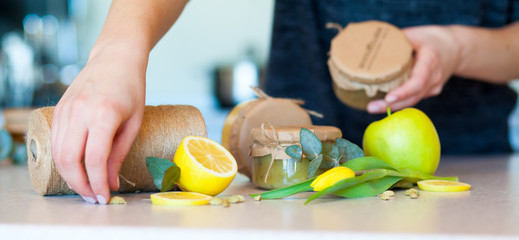Fruit jam with lemon and apple
