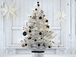 black friday christmas ball hanging on a christmastree. 3d rendering