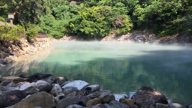 Panning shot from left to right on jade colored at Xin Beitou Hot Springs, Taiwan