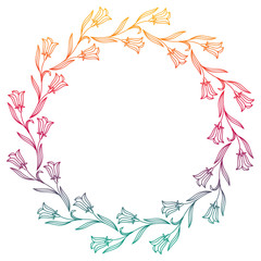 Fototapeta premium Floral silhouette round frame with gradient fill. 