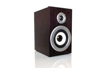Fototapeta premium Audio speaker in a wooden case. Isolated on white background