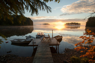 Nebelmorgen am See Örken Westufer, Smaland,Schweden