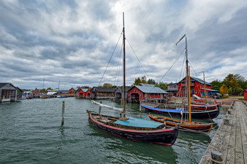 Fototapeta na wymiar Boats in Maritime Quarter in Mariehamn, Aland islands
