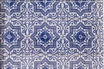 Typical blue tiles in Lisbon at makro view