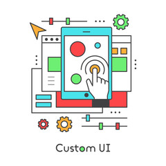 UI UX Custom Design Developing User experience, User Interface Settings, Modern Vector Icon Style Illustration
