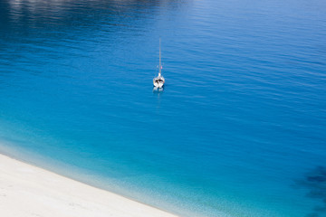 Blue water of beautiful Myrtos beach, Kefalonia, Ionian islands, Greece