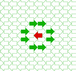 Outlined arrows pointing to opposite directions, with several solid green ones and a red one;...