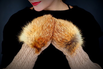 Fox fur mittens