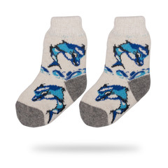 pair of woolen socks with a pattern isolated on white