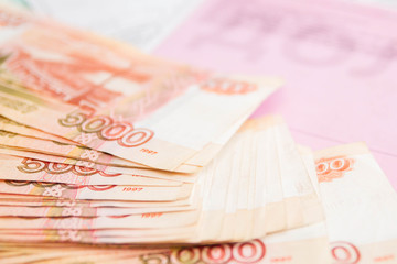 Russian money five thousand roubles with payment receipts