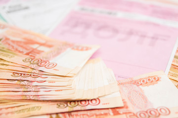 Russian money five thousand roubles with payment receipts