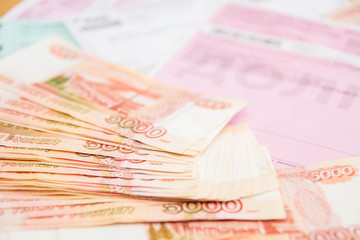 Russian money five thousand roubles with payment receipts