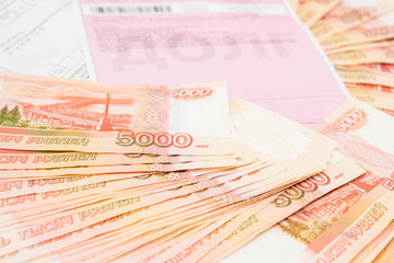 Russian money five thousand roubles with payment receipts