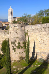 Girona ciudad vista desde el  de la antigua muralla viendo vistas edificios singulares y antiguos y arquitectura artistica