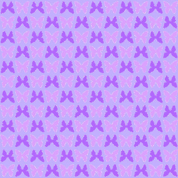Pink and purple butterflies on lilac, a seamless background pattern