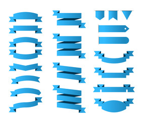 Set of Modern High Quality Blue Ribbons on White Background. Vector Isolated Illustration.