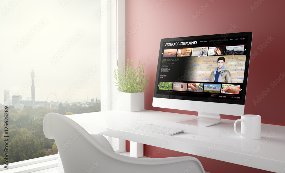 Aufkleber red studio with video on demand computer