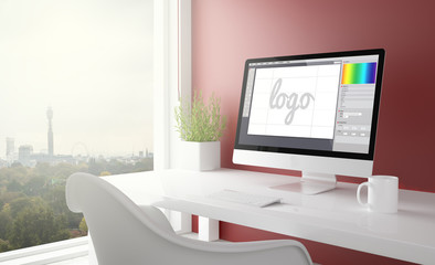 red studio with logo design software computer