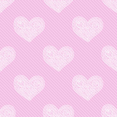 Openwork heart. Seamless hearts pattern in the background. Lacy vector.