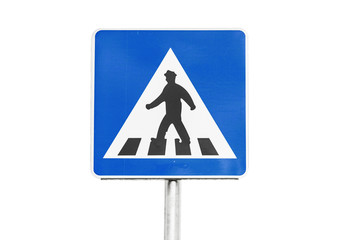 Pedestrian crossing sign on white