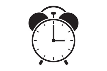 Flat alarm clock icon grayscale on white background