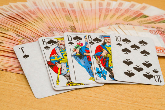 Playing cards Russian money in denominations of five thousand ru