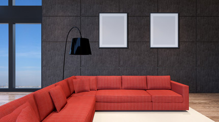 recreation room design. Interior living room. 3d render