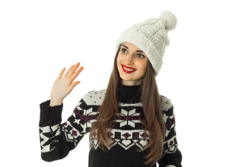 happy beautiful girl in warm winter sweater