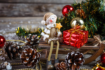 Christmas decoration on wooden background.
