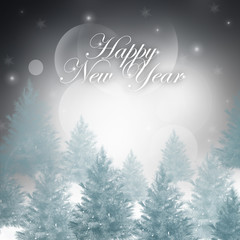  Happy New Year elegant card with snow and fir trees