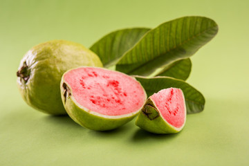 Guava fruit or Amrood or Amrud or peru isolated, selective focus