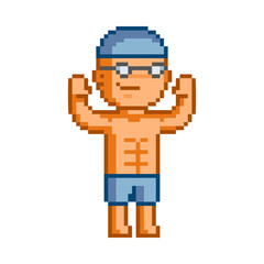 Fototapeta premium Pixel art swimmer. Vector sport symbol.