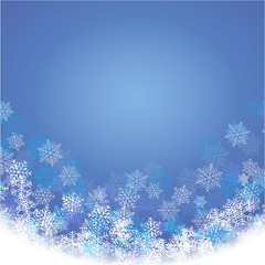 Winter blue background with fallen snowflakes. Vector illustrati