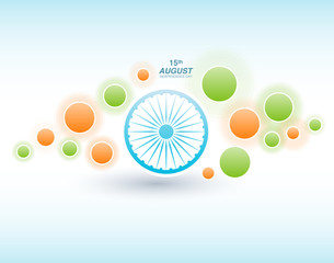 Fototapeta premium Indian Independence Day background with Ashoka wheel. Abstract colorful background. 15th August, India Independence Day celebrations concept national flag color theme. Independence Day celebrations